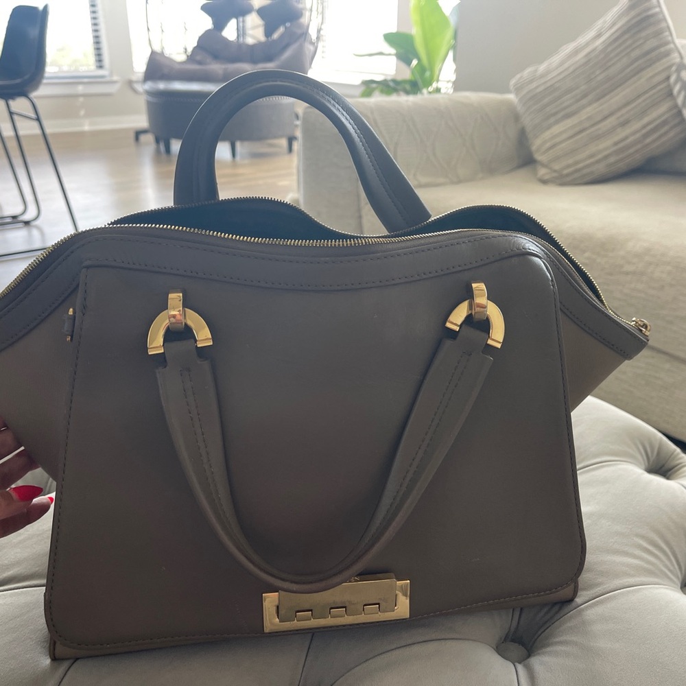 Zac Posen Taupe Satchel with Gold Accents